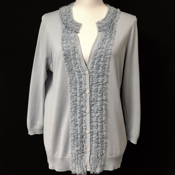 TALBOTS blue silk blend ruffles sweater. Sz L. EUC - Picture 2 of 6